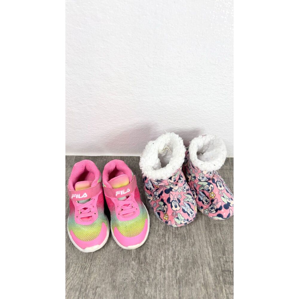 Fila Girls Tennis Shoes Sneakers and Disney Minnie Mouse Slip-on Slippers Size 9